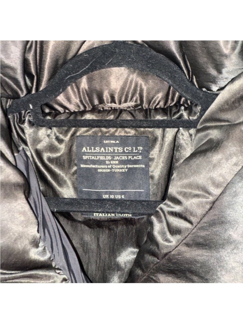 AllSaints Roche Puffer Jacket Dark Brown Satin Size 6 - Picture 4 of 6